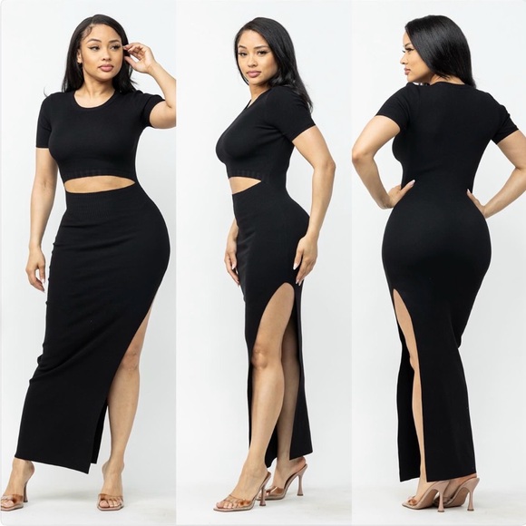 Hera Collection Dresses & Skirts - Hera Collection Black Cutout Bodycon Maxi Dress Medium M Side Slit Sexy